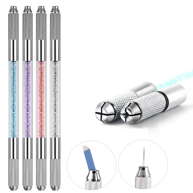 1pcs Manual Double Crystal Acrylic Tattoo Pen Microblading Permanent Makeup Eyebrow Tools 2 Usage for Flat or Round Needles