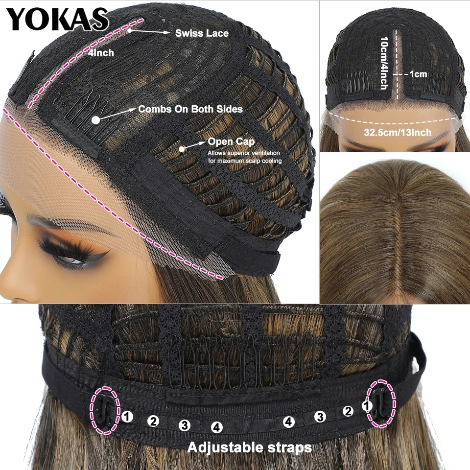 Peluca Frontal de encaje sintético para mujer, pelo de bebé, onda corporal, parte en T, 13x4x1, 22 pulgadas