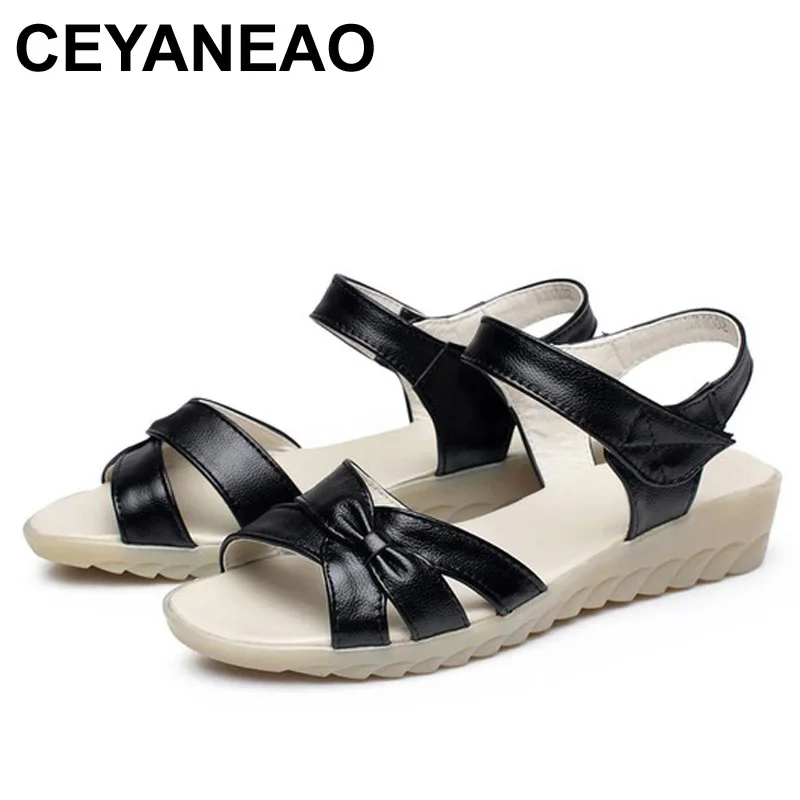 

CEYANEAO Summer women slippers slip on round toe flat slides sandals women white black leather slippers flip flops slippers