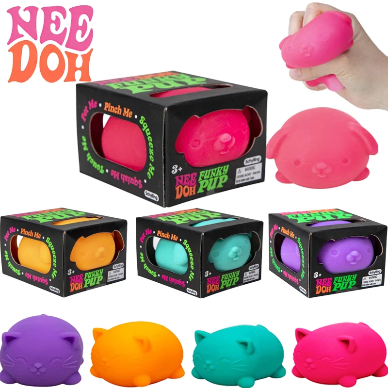 Needoh Cool Cats Funky Pups Squishy Squeeze Toy Soft TPR Quick Rebound Relieve Tension Soothe Mood for Desktop Daily Decompress