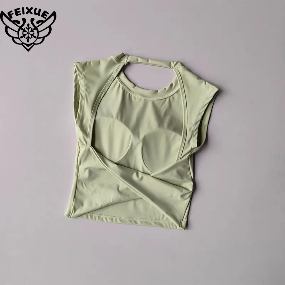 Yoga Short Sleeved Women's Fixed Chest Pad Sexy Backless Short Sports T-Shirt Sexy Yoga Tops Waist Slimming Fitness Vest