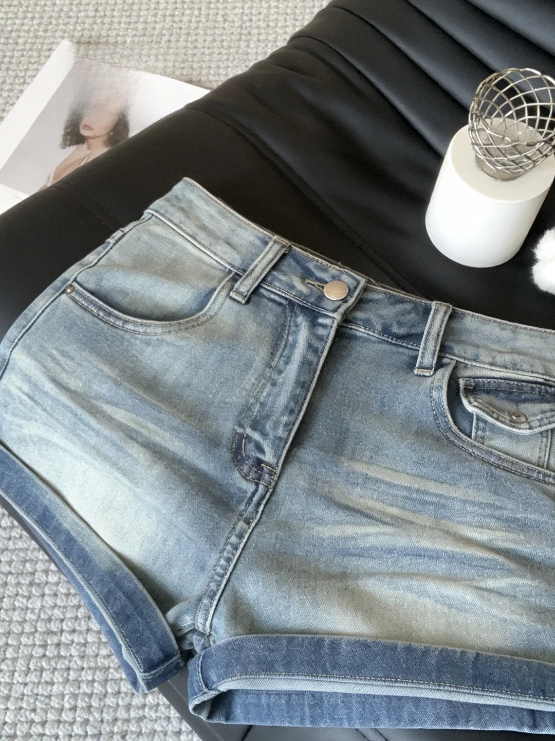 Retro American Washed Denim Shorts Women's High Waist Bodycon Slim Fit Super Cute Summer Hot Pants Soft Cotton Resin Dyeing