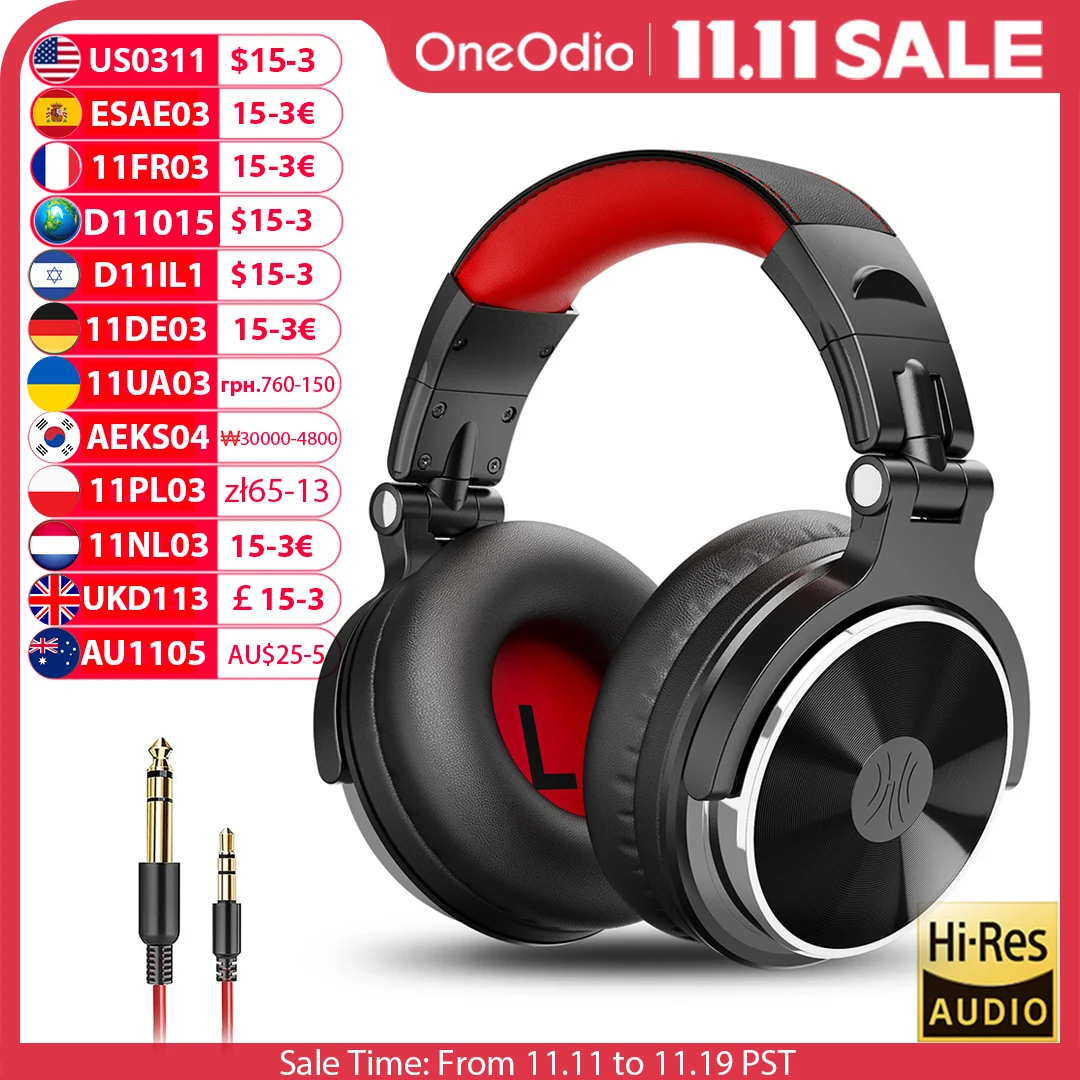 Oneodio Cuffie DJ professionali Cuffie da studio con monitor da studio con microfono Cuffie da gioco per bassi cablate HIFI per telefono