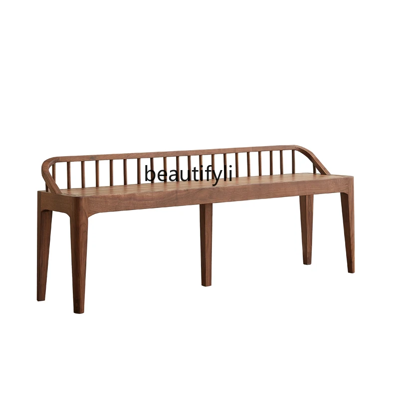 

Modern Minimalist North America Black Walnut Wooden Bench Nordic Solid Wood Shoe Changing Stool Bedroom Small Apartment