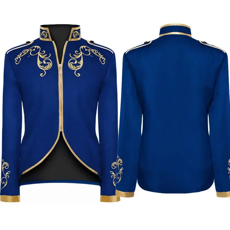 Vintage Men\'s Medieval Jacket Coat Embroidery Zip Up Stand Collar Prince King Cosplay Costume Victorian Golden Jacket Top