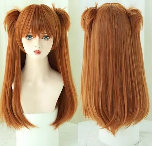 Long Straight Blonde Wig with Bangs Costume Synthetic Wig with Clip on Double Ponytails Girls Party Anime Cosplay Wigs