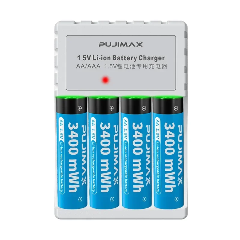 For AA/AAA 1.5V Lithium Batteries Large Capacity Rechargeable Lithium-ion Batteries 4/8 Slot Lithium Battery Charger with Cable