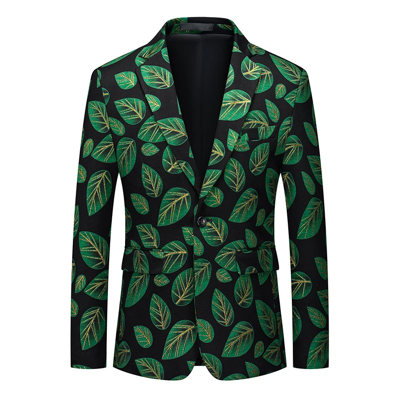 Single Breasted Green Jacquard Suit Jacket Men Clothing Fashion Trend Male Bar KTV Dance Party Dress Blazers Coats