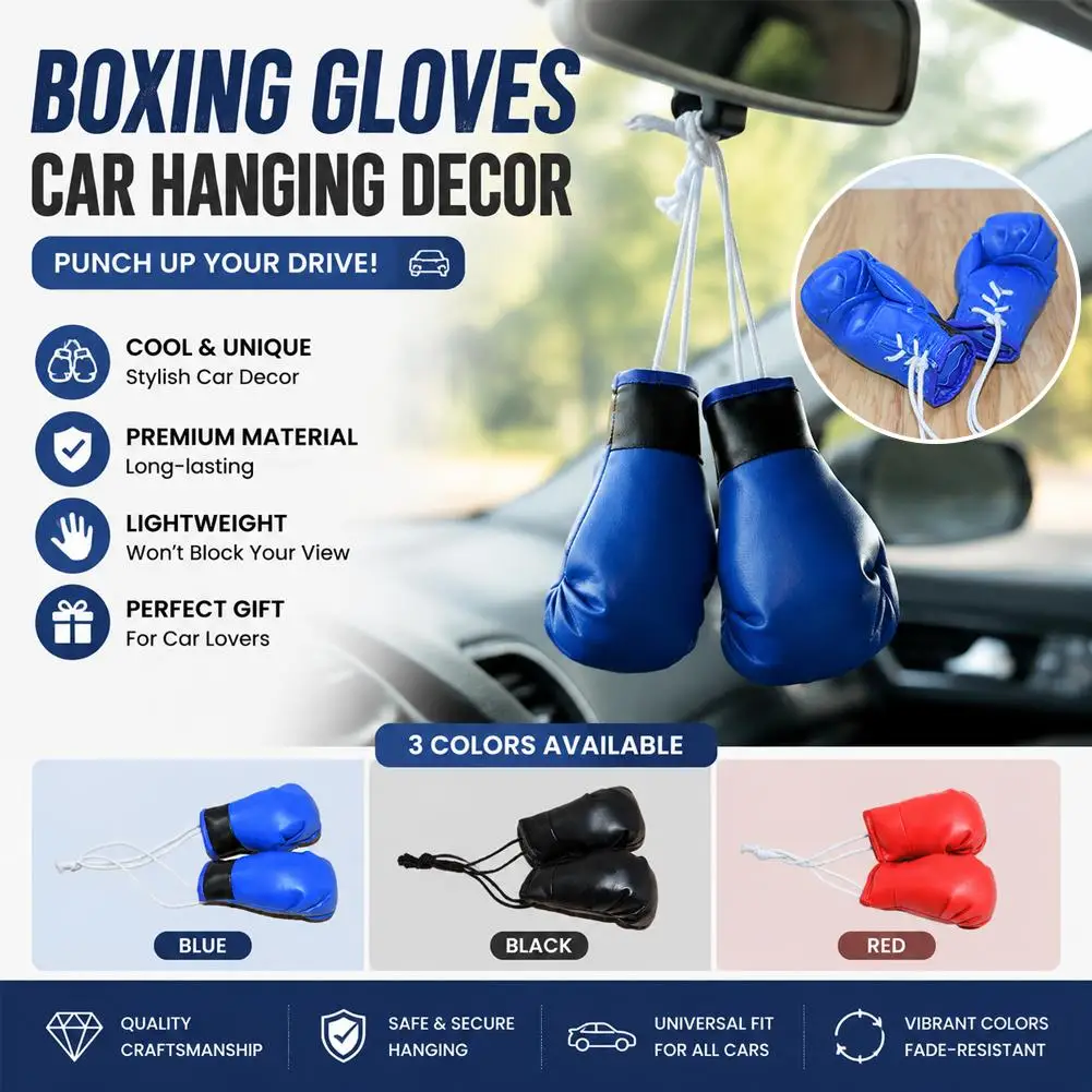 2Pcs Mini Boxing Gloves Car Pendant Rearview Mirror Hanging Ornament Sporty Style Bag Charm Auto Decoration