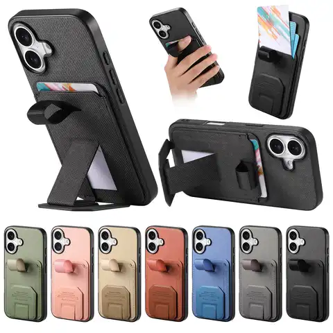 Finger Strap Holder Phone Case For iPhone 17 Pro Max 16 15 14 Plus 13 12 11 Shockproof Card Slot 2 Ways Stand Adjustable Cover