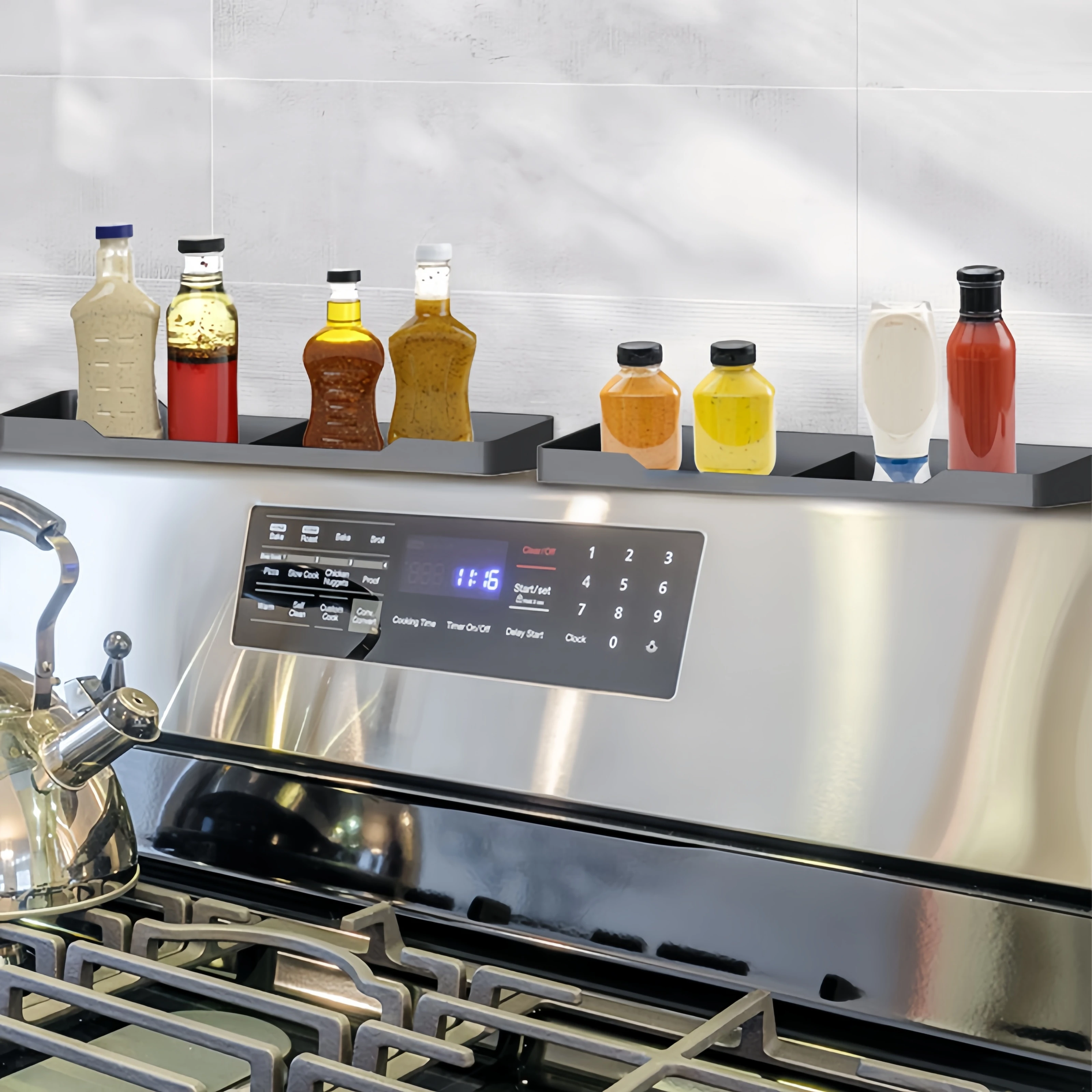 Spice Rack Magnetic Stove top Shelf Over the Stove Spice Rack for Kitchen Shelves Silicone Shelf Organizer Seasoning Organizer