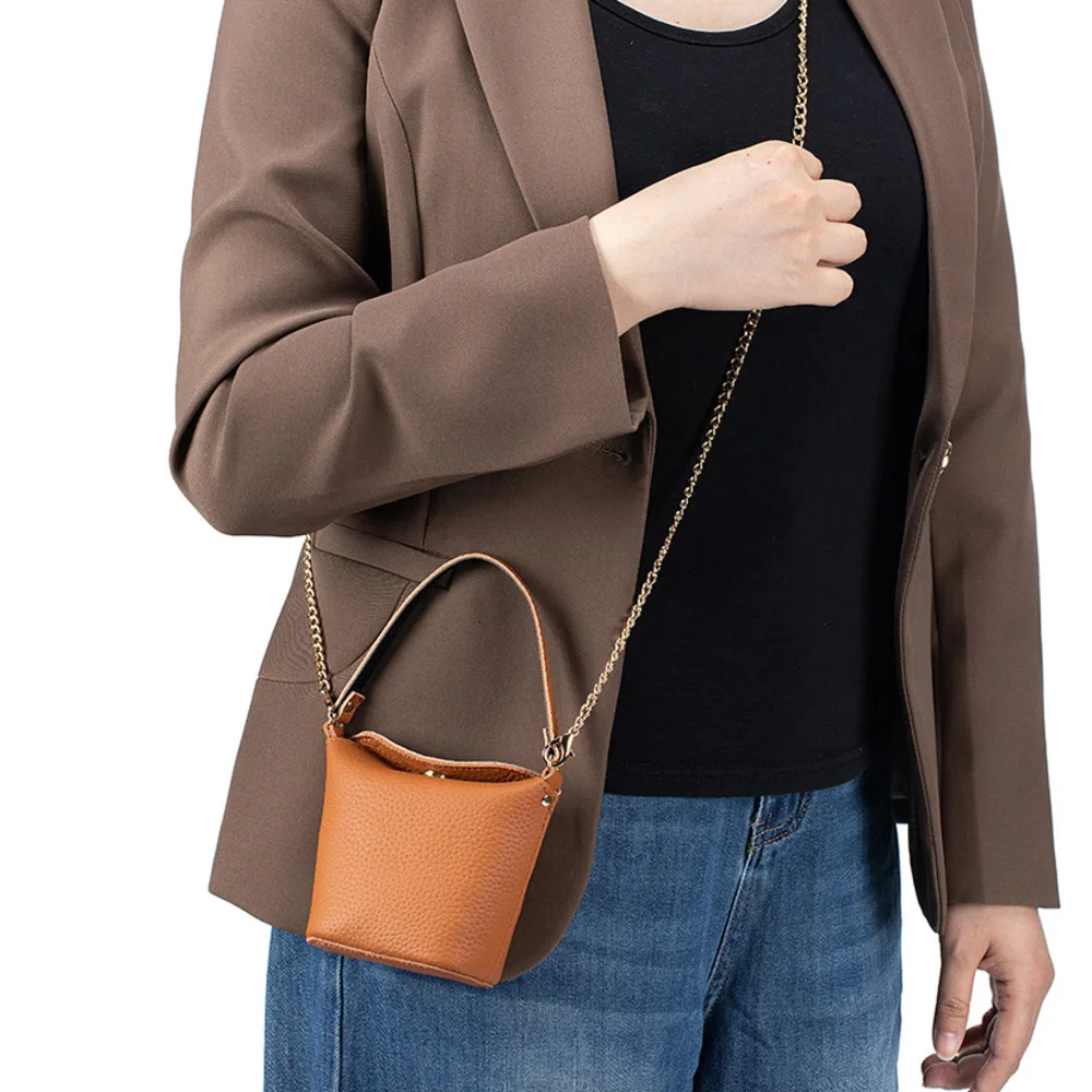 Woman Bag Handy Mini Bucket Bag Lady Small Bag Genuine Leather Women's Chain Coin Purse Multifunctional Lipstick Storage Bag