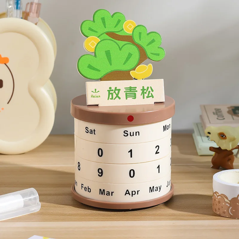 Bonsai Wheel Perpetual Calendar Relax without Anxiety and Relaxation Creative Desk Calendar DIY Calendar Desktop Ornament