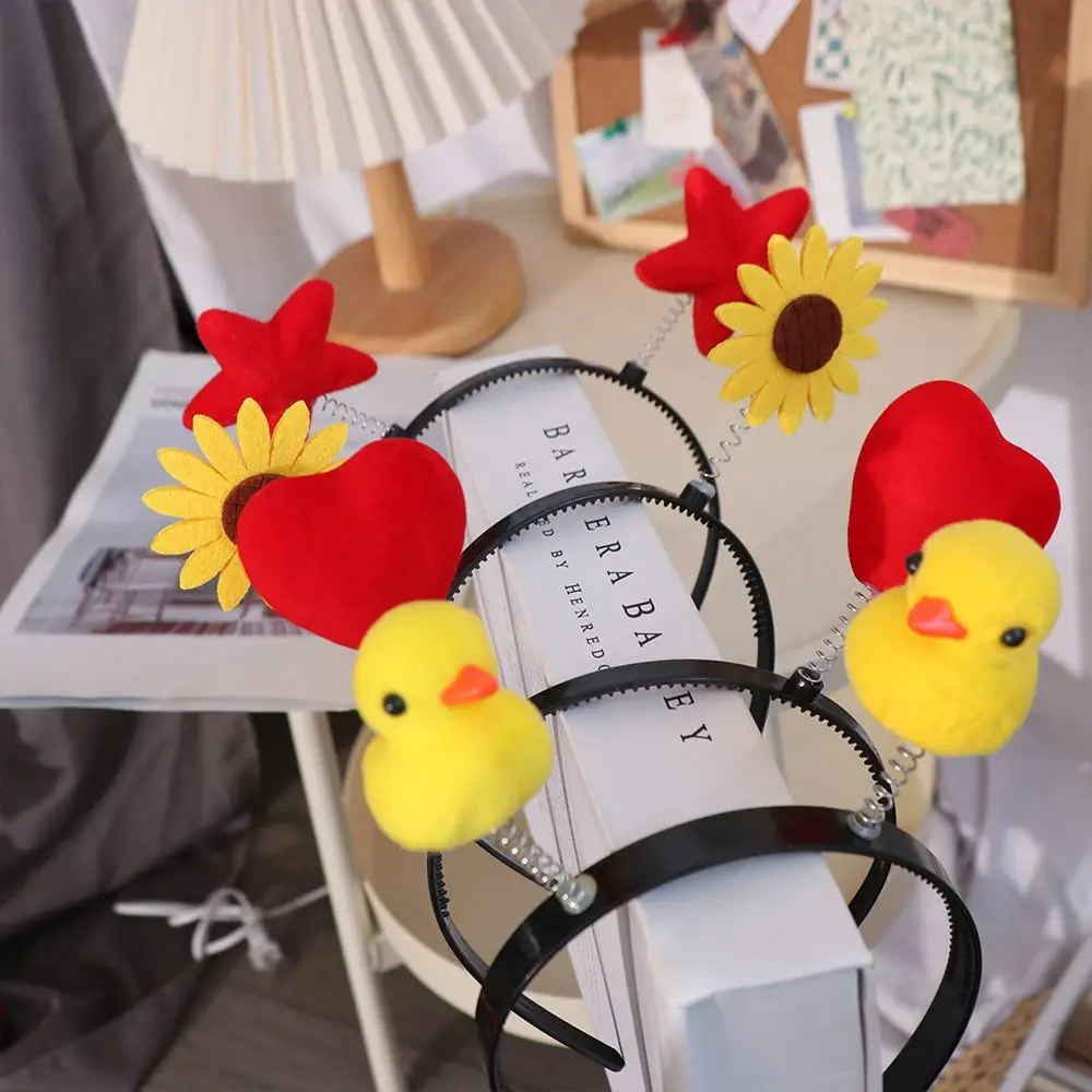 Cute Star Yellow Duck Headband Love Heart Animal Cartoon Hair Hoop Performance Props Plush Children Hair Bands Party