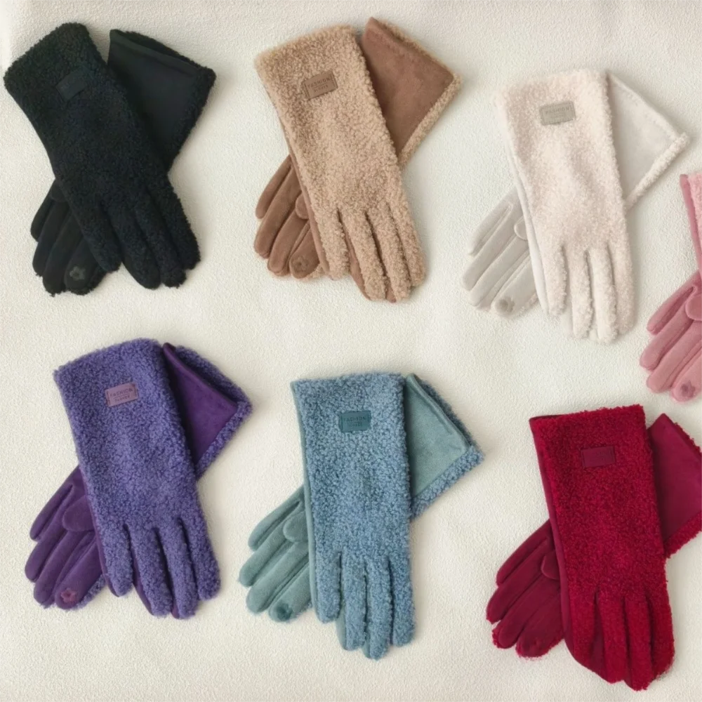 

Модные теплые перчатки из искусственного флиса с сенсорным экраном, морозостойкие полные перчатки, ветрозащитные утолщенные варежки, зимние