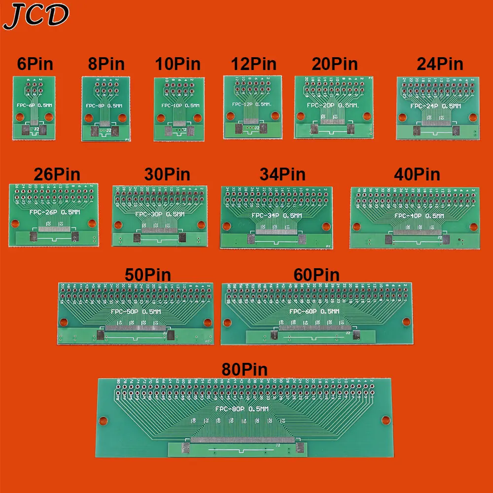 Placa de adaptador de cabo flexível JCD-FPC FFC, conector Pitch, SMT de 2,54mm, 6mm, 8mm, 10mm, 12mm, 20mm, 24mm, 26mm, 30mm, 34 milímetros, 40 milímetros, 50, 1 PC/60/80pin //