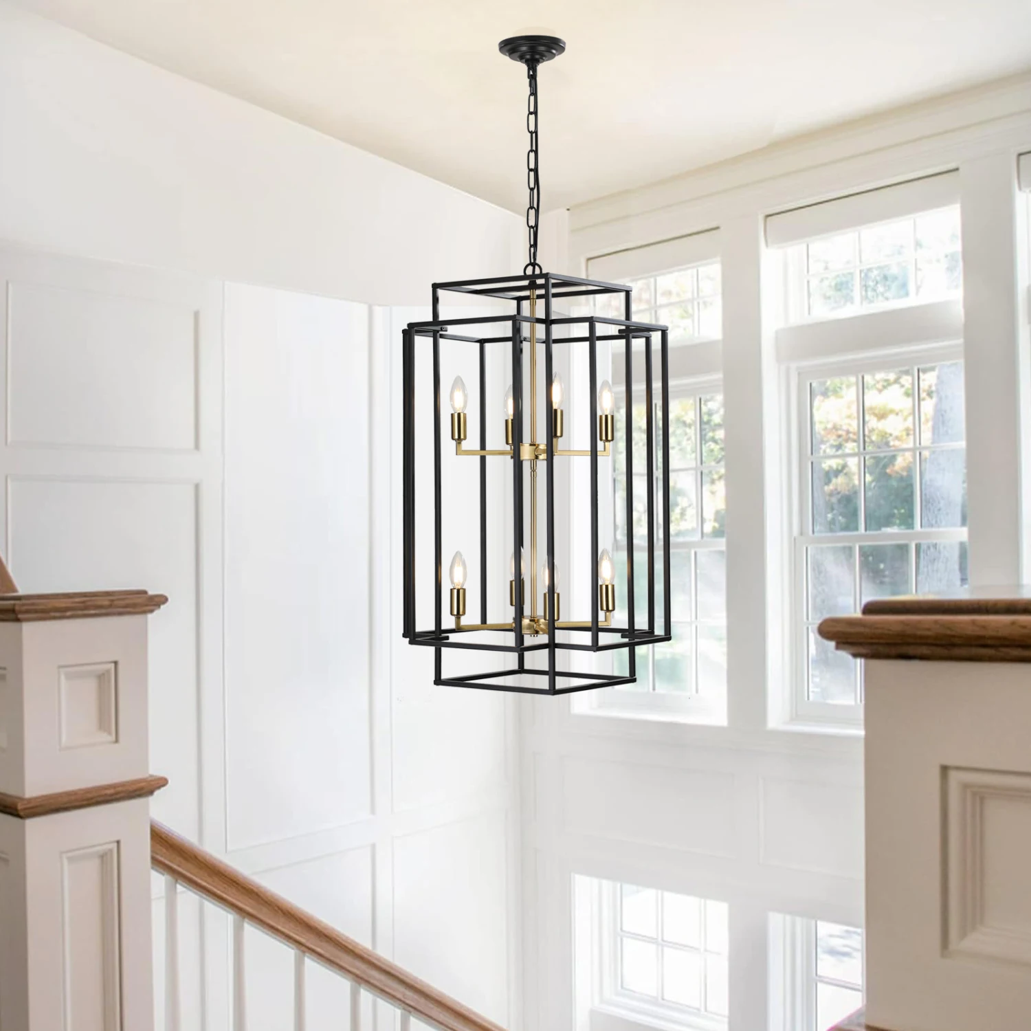 8-Lights Lantern Tiered Pendant Light Fixtures, Industrial Farmhouse Hanging Chandelier for Entryway, Foyer, Living Room, Kitche