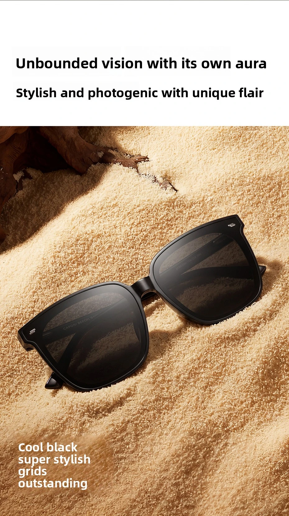 CAPONI Polarisierte Männer Sonnenbrille Outdoor Fahren Einteilige Linsen Quadratische Sonnenbrille Anti Glare UV400 Schützen Schwarz Schatten CP35709 – Detail 4