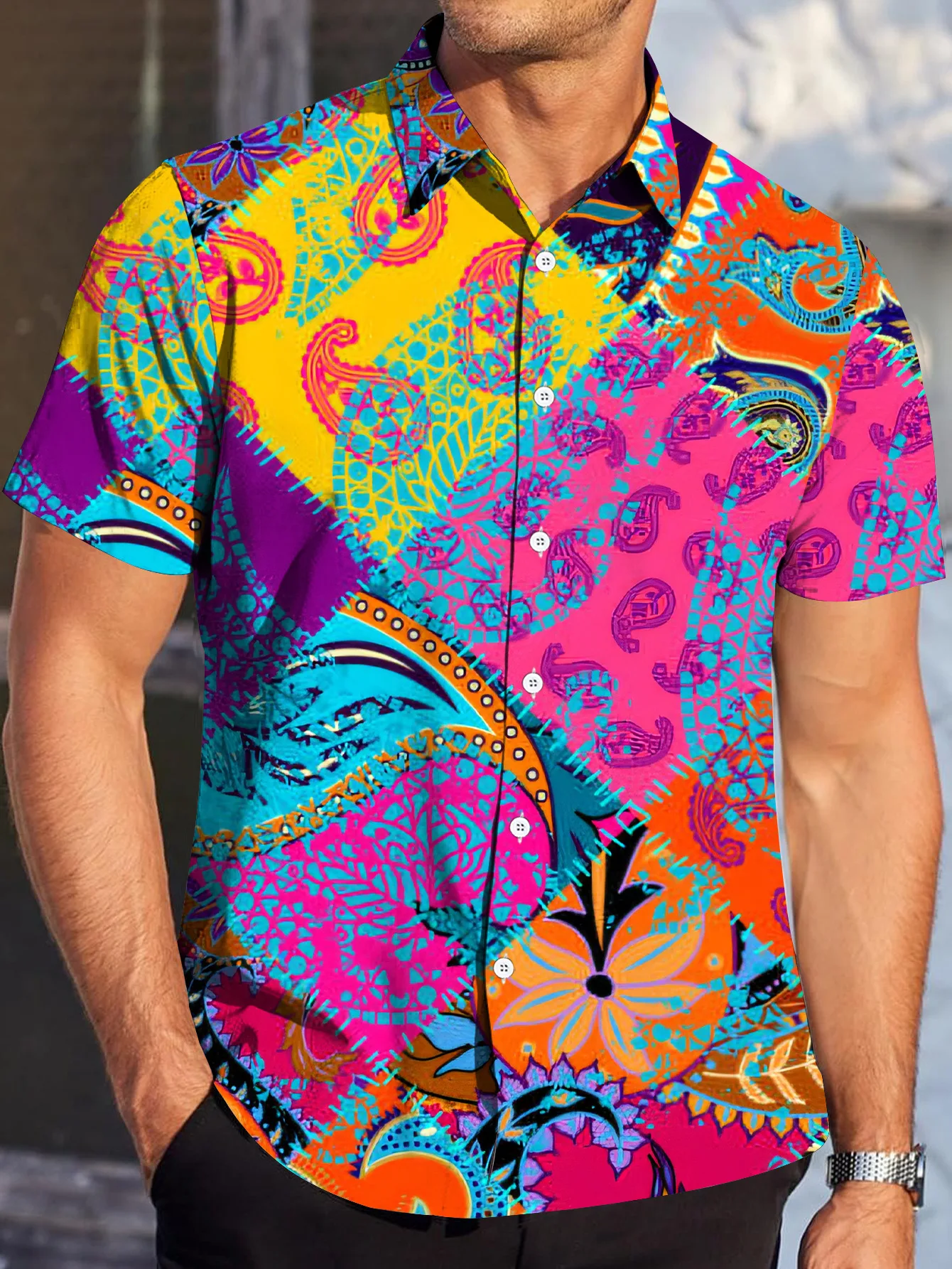 Summer Fashion Men's Striped Shirts Button Short Sleeve Lapel Streetwear Hawaiian Basic Blouse Classic Shirts for Men Polyster。