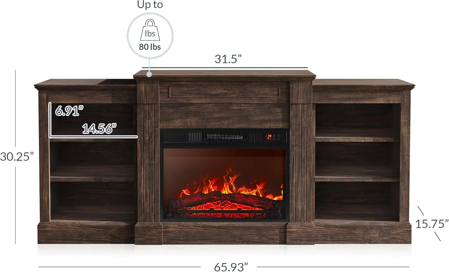 Modern 66" Electric Fireplace Heater Mantel TV Stand & Media Entertainment Center for TVs up to 66" with Energy-Efficien