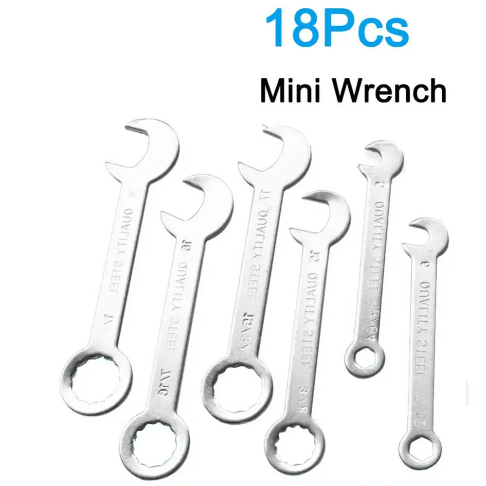 1-18mm Mini Box Wrench Set 18pcs Dual-Purpose Combination Ratchet Wrenches Universal Open-end Ring Spanner Car Repair Tools