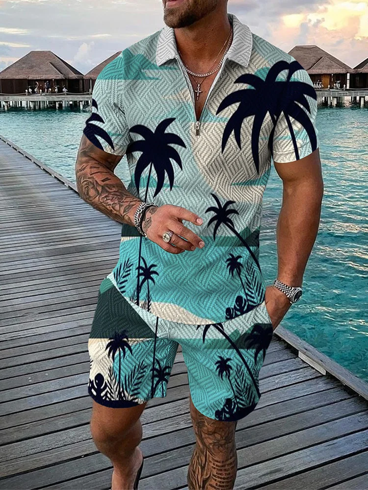 Hawaii Sea Beach 3D Print Polo Shirts Shorts Sets Men\'s Fashion Oversized Short Sleeve Shirt Pants Set Suits Tracksuits Clothing