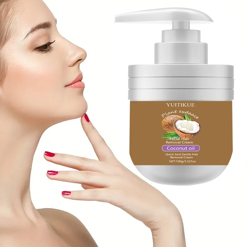 YUITIKUE Coconut Oil Facial Hair Removal Cream - Gentle Lip Hair Remover, Silky Non-Sticky, Moisturizing & No Black Spots, 100g
