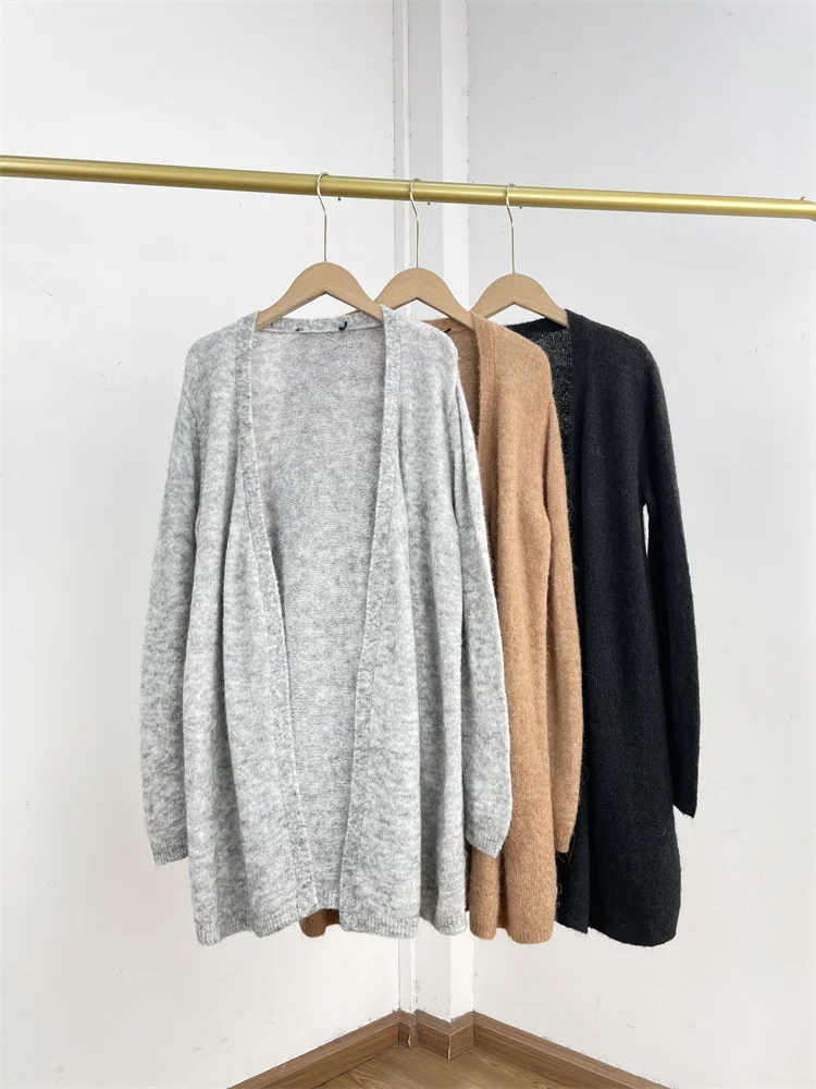 

G6 Basic Long Sve V-Ne Cardigan Wool Blend Lazy Sle Coat Soft Loose Fit Autumn Winter Women's Knitwear Casual Outerwear