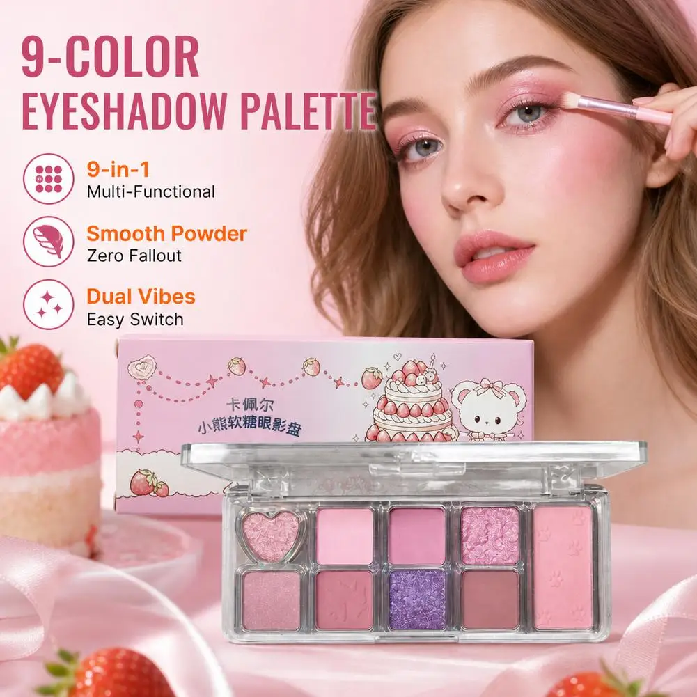 9-Farben-Bären-Lidschattenpalette, vielseitige Matte-Perlen-Lidschattenpalette mit großen Grundfarben für den täglichen Gebrauch, 8g 2026 – Detail 5
