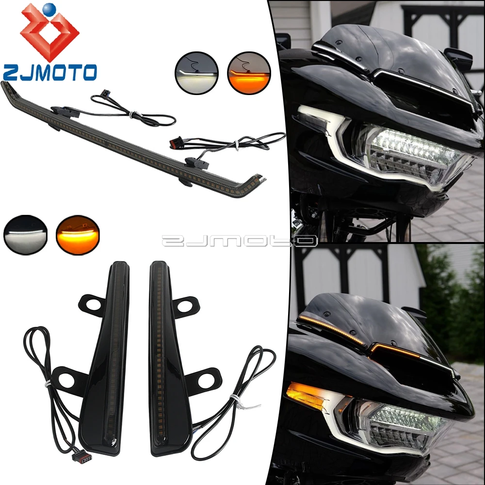 LED Windshield Side Trim Lights Flashing Blinker Motorcycle Turn Signal Light & DRL For Harley Touring Road Glide CVO/SE FLTRXSE
