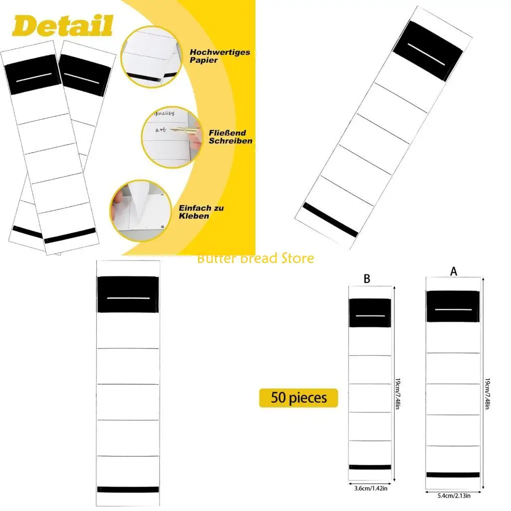 W89C 50 Sheets Binder Spine Label Sticker Folder Labels Sticker for Document