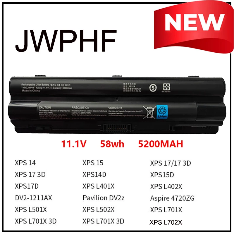 

JWPHF R795X XPS14-9 Cells Laptop Battery for DELL XPS 15 17 L501X L502X L521X L701X L702X L401X J70W7 WHXY3 THHK 312-1123 L402X
