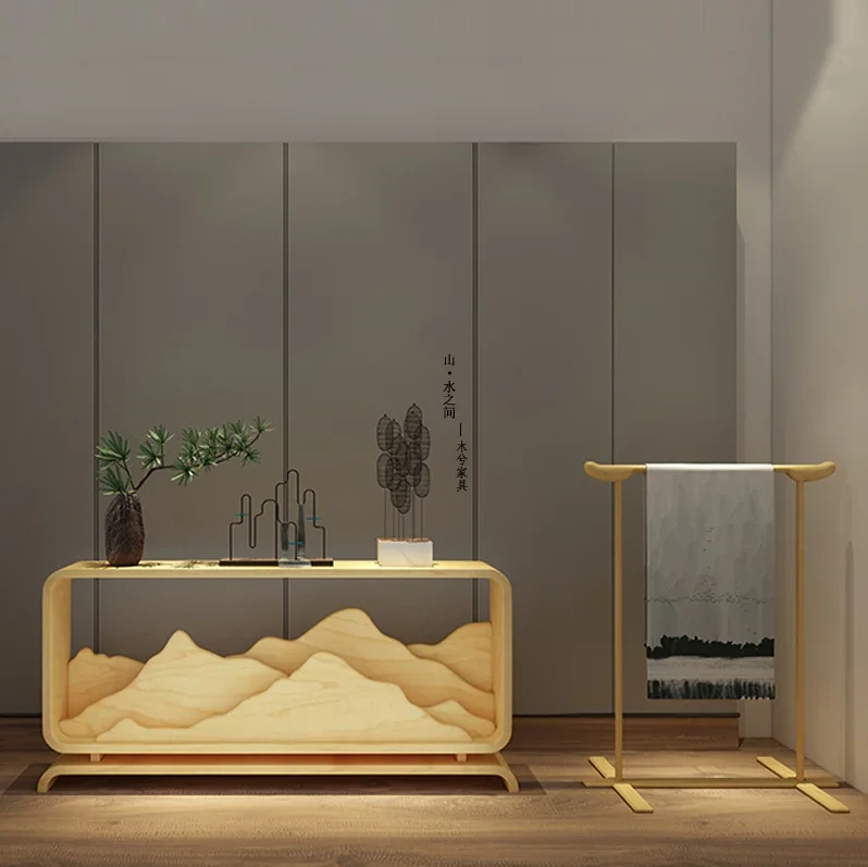 

New Chinese Style Entrance Cabinet Solid Wood Side View Modern Curio Cabinet Simple Home Zen Console Tables