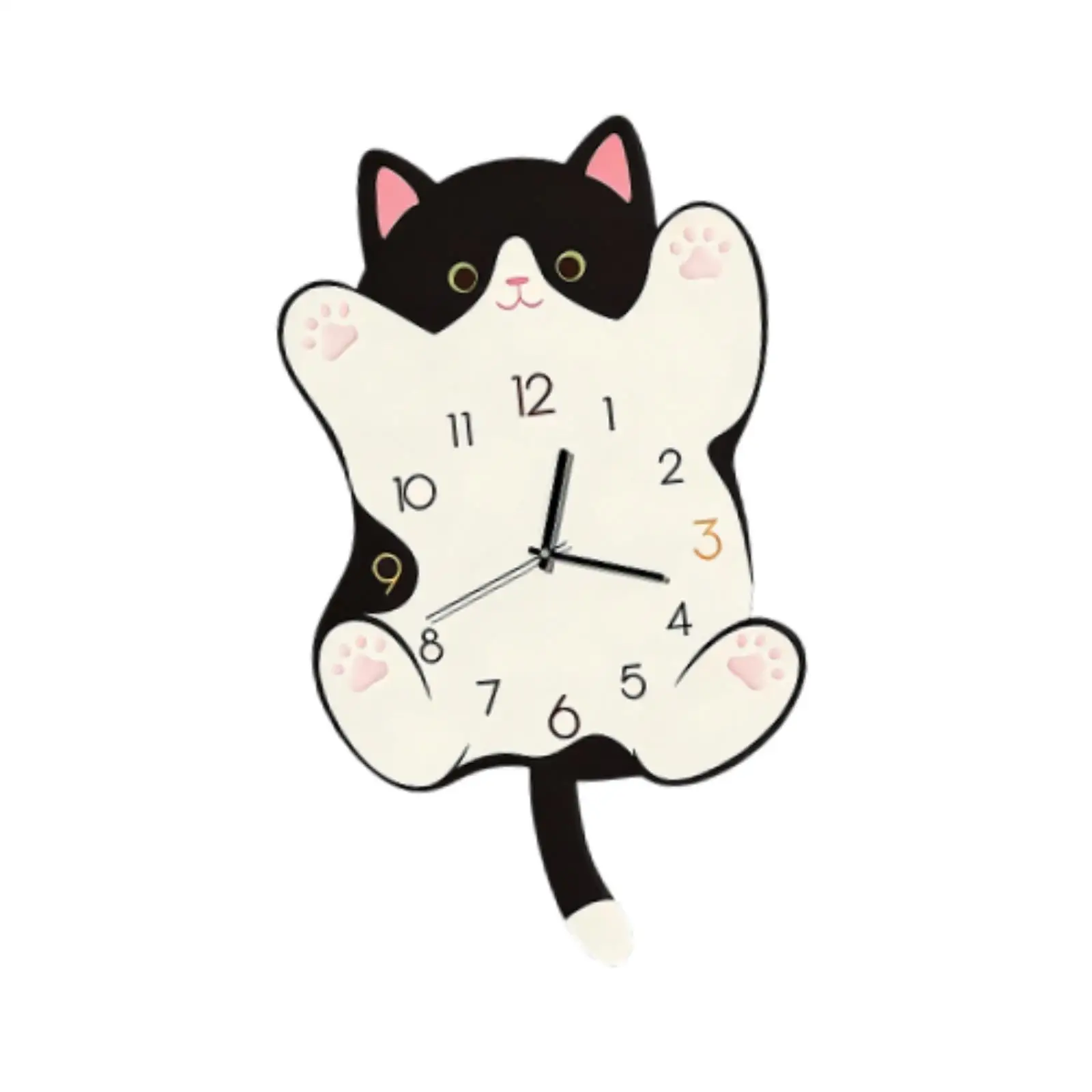 Cat Wall Clock Funny Gift Ornament Wall Decoration Cute Decorative Clock with Swing Tail for Bedroom Home Kids Room Living Room