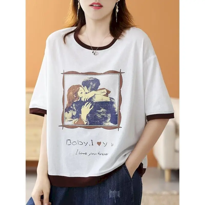 

Cartoon Printed T Shirts Women Casual Loose Short Sleeve Oversized T-shirt Summer Trend Thin Tshirt Aesthetic Clothes Y2k Tops