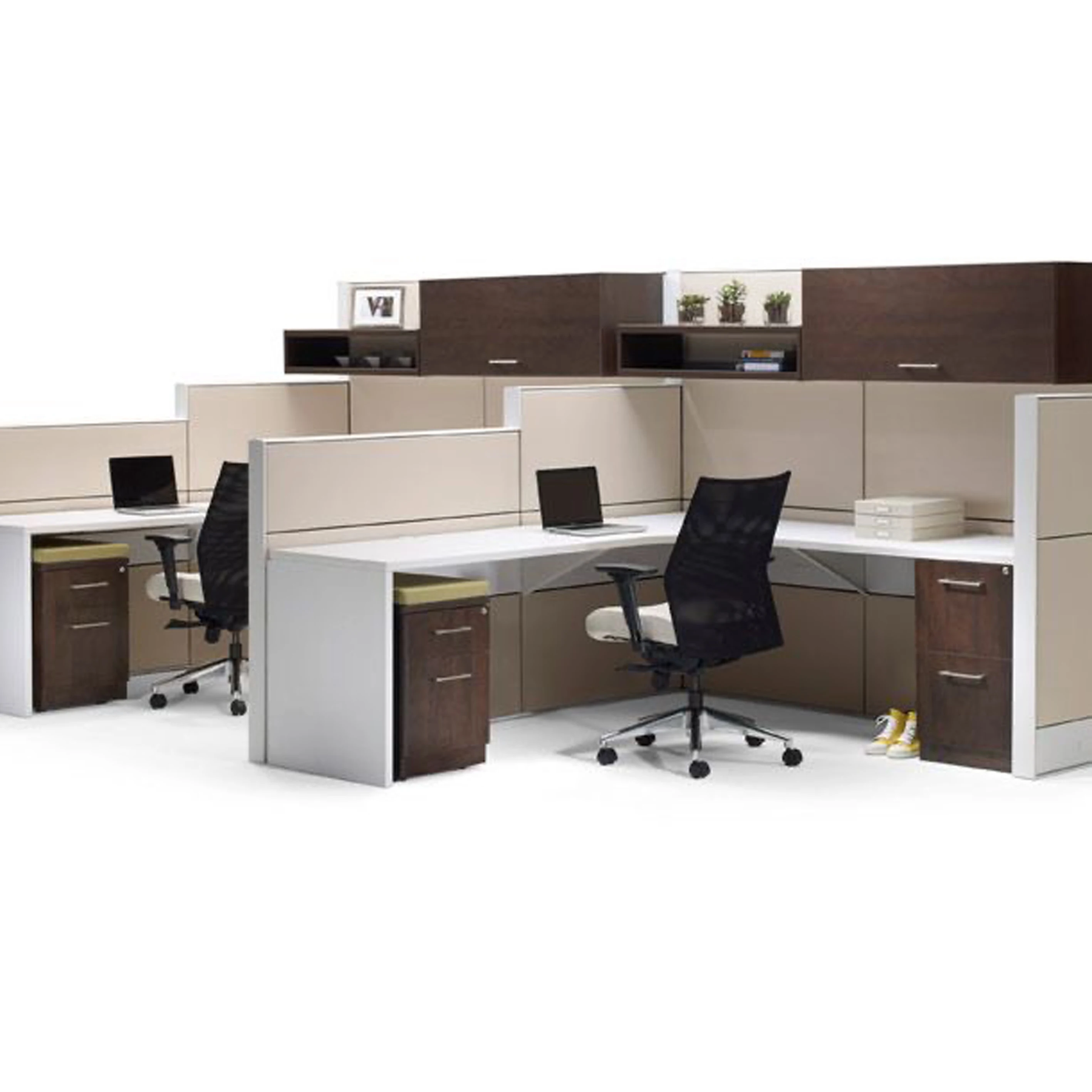 Classic high-quality executive workstation 2/4 person modular compartment partition with wall cabinet wooden desk