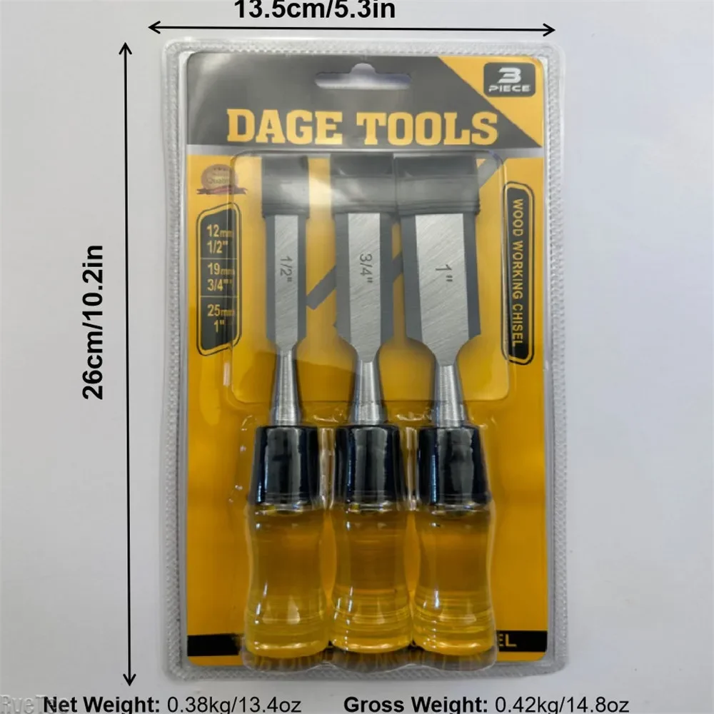 Carpenter's Tools Carpenter's Chisel 1'' 1/2'' 3/4'' Hand Tool Wood Chisel Set CR-V Chisel with Hammer End Non-Slip Handle