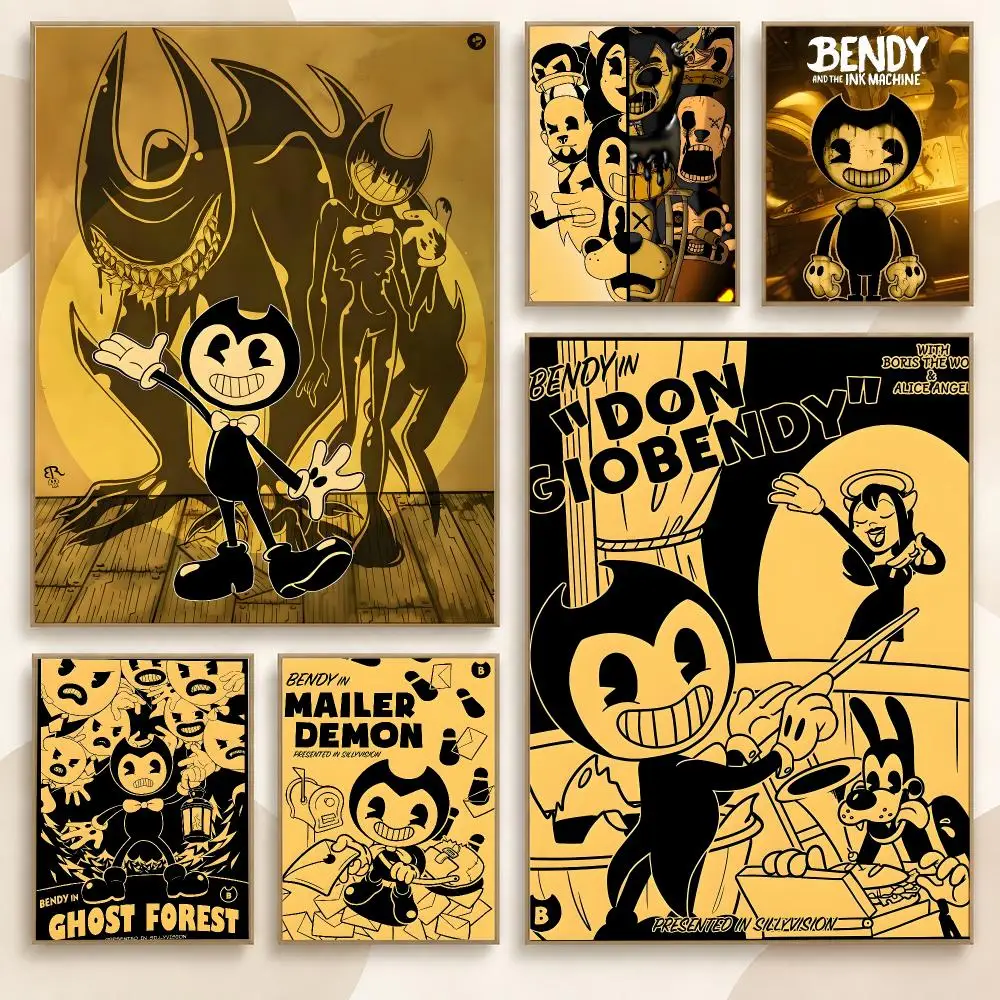 Bendy and the Ink Machine Retro Cartoon Horror Game Poster Contemporary Wall Art Print for Bedroom & Living Room, Unframed