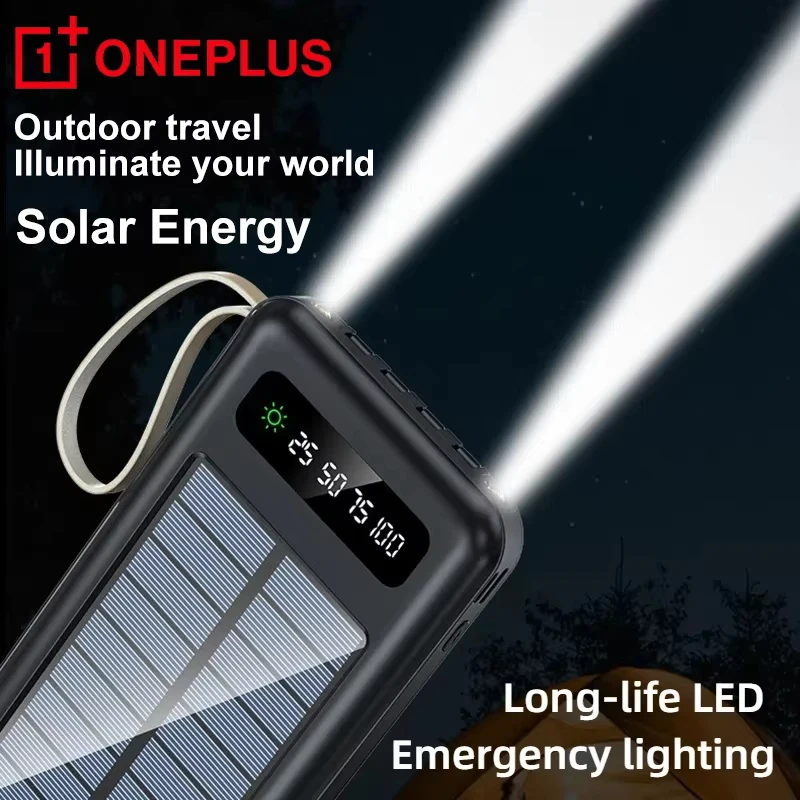 بنك الطاقة الشمسية OnePlus بسعة 50000 مللي أمبير في الساعة، بطارية شحن سريع، كابلات USB مزدوجة مع حامل هاتف محمول