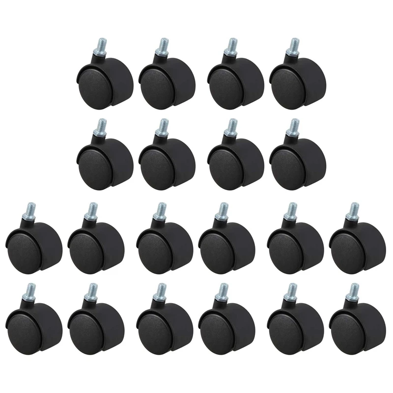 Plastic Swivel Caster 8Mm Screw Stem 1.5-Inch Dia Wheel 20 Pcs Black