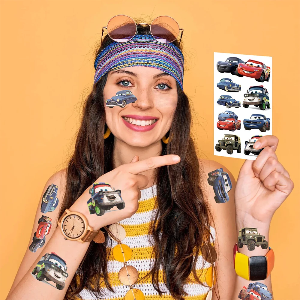 10pcs Cool Disney Anime Cars Tattoo Stickers Cartoon Lightning McQueen Waterproof Temporary Tattoos Decals Kids Party Decoration