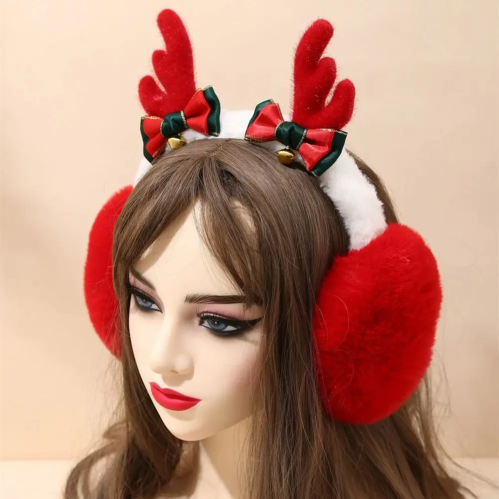 Chifres de natal dobráveis earmuffs inverno proteção contra vento e frio aquecedor de orelha cheio de veludo vermelho bonito estudante earflap presente de natal