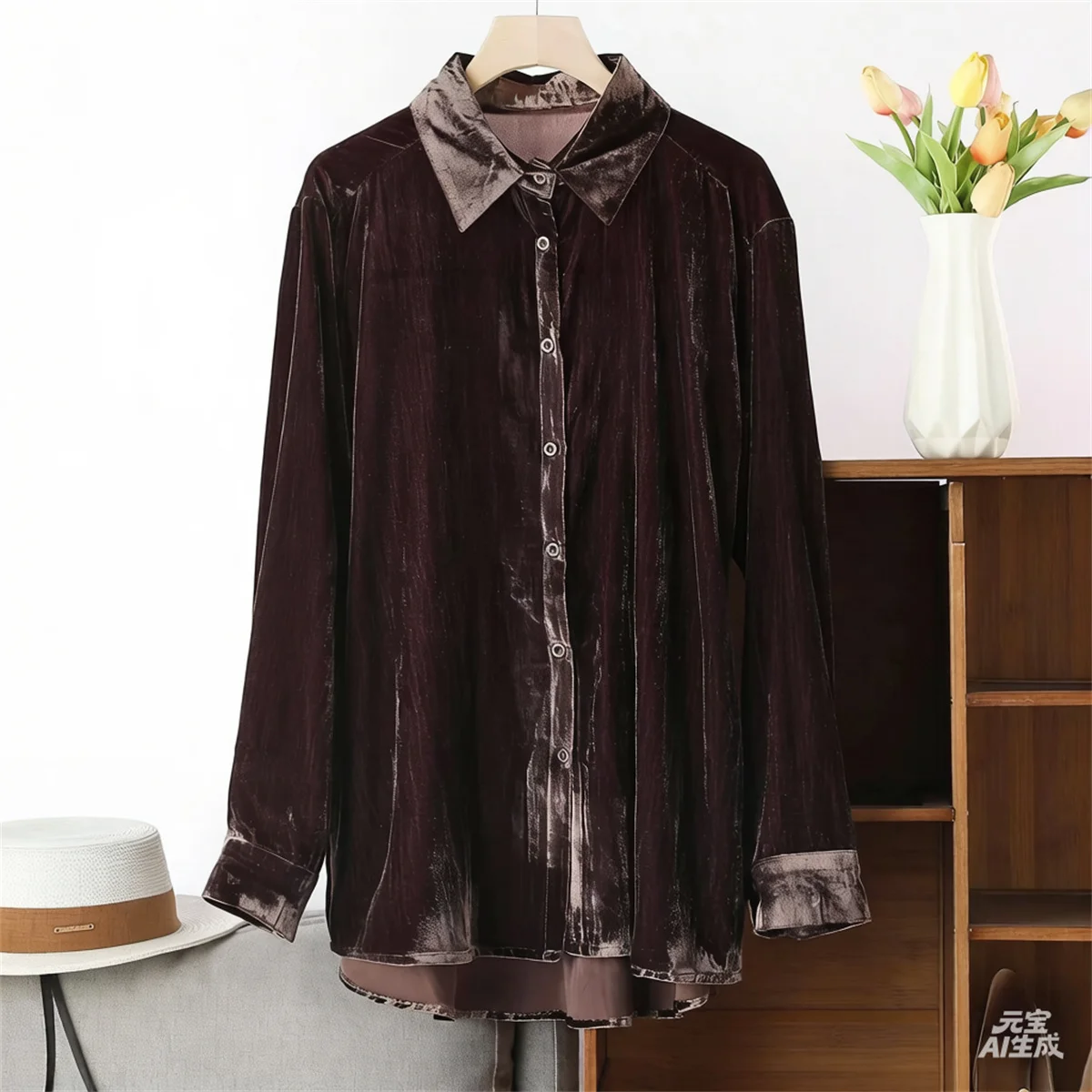 Cardigã feminino elegante de veludo com gola dobrável, manga comprida, estilo europeu casual, com botões frontais, tamanho grande.