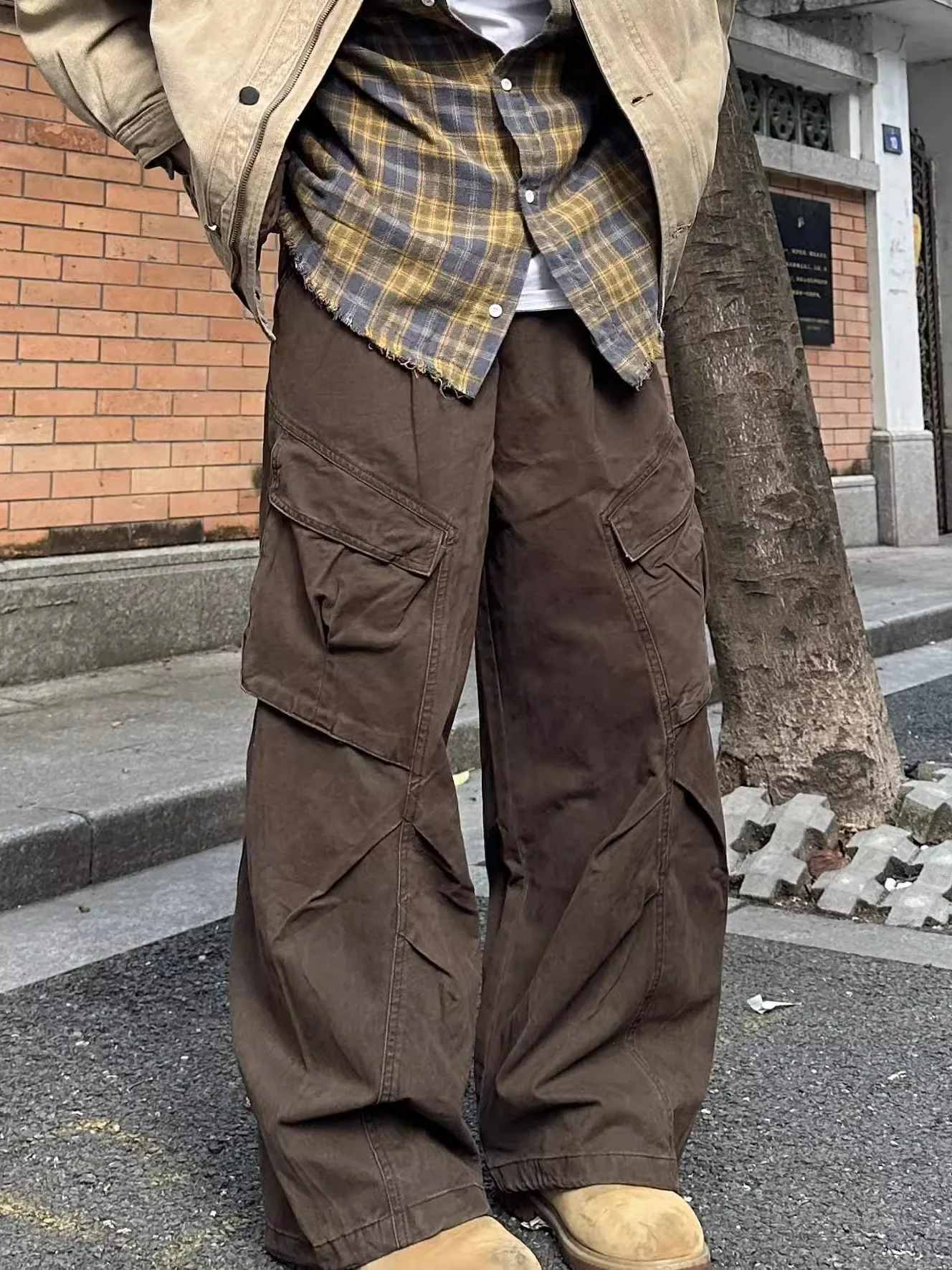 

Retro American Casual Waed Work Pants Men's Loose Wrinkle Straight Drapey Long Trousers Youthful Vitali Sle All Seasons