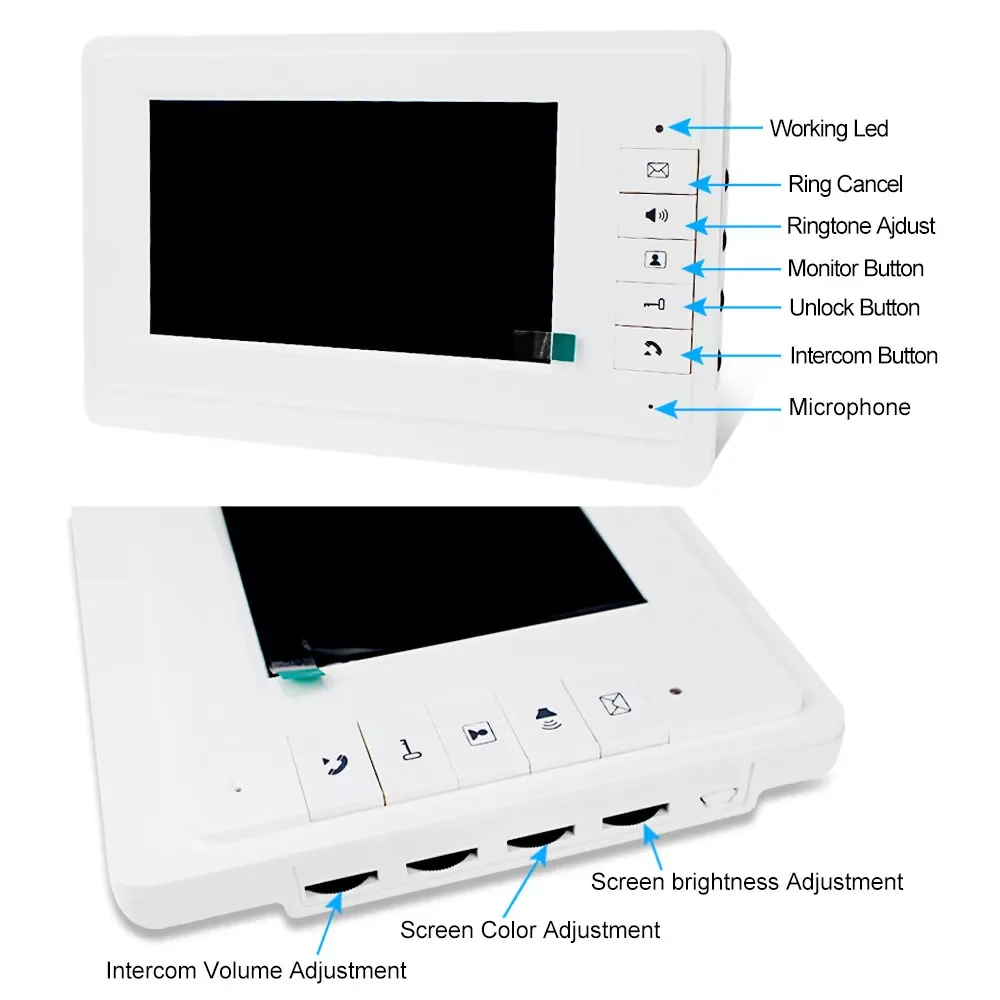 Moniteur d\'intérieur filaire avec câble 4C, système d\'interphone vidéo domestique, interphone, sonnette, écran d\'intérieur, document TFT, 7 pouces,