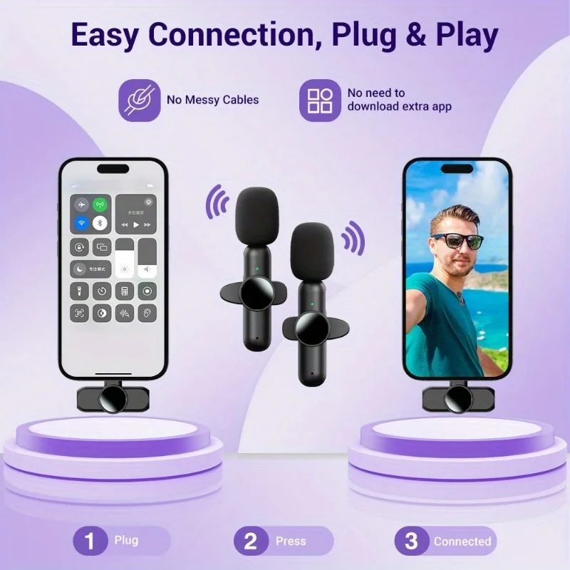 Kabelloses Lavaliermikrofon USB-C Mini-Ansteckmikrofon Kabelloses Geräuschunterdrückendes Mini-Ansteckmikrofon für Streaming-Videoaufnahmen – Detail 2