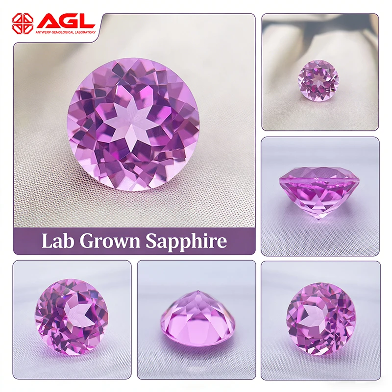 

Lab Grown Sapphire High Quality Round Cut Pink Color for DIY Ring Necklace Earrings Main Materials Selectable AGL Certificate