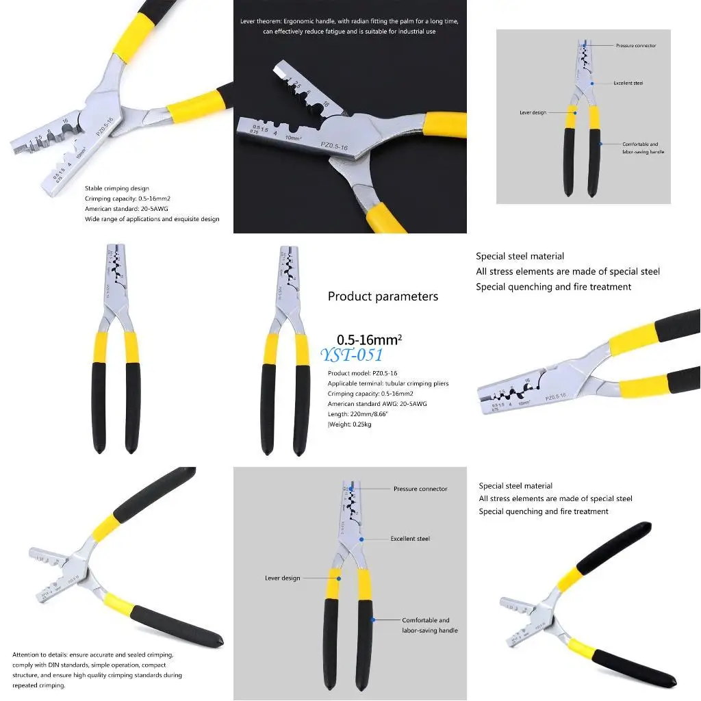 

E15A PZ0.5-16 Wire Crimping Pliers For Ferrules Terminals Crimping Capacity 0.5-16mm2 AWG 20-5 Tool