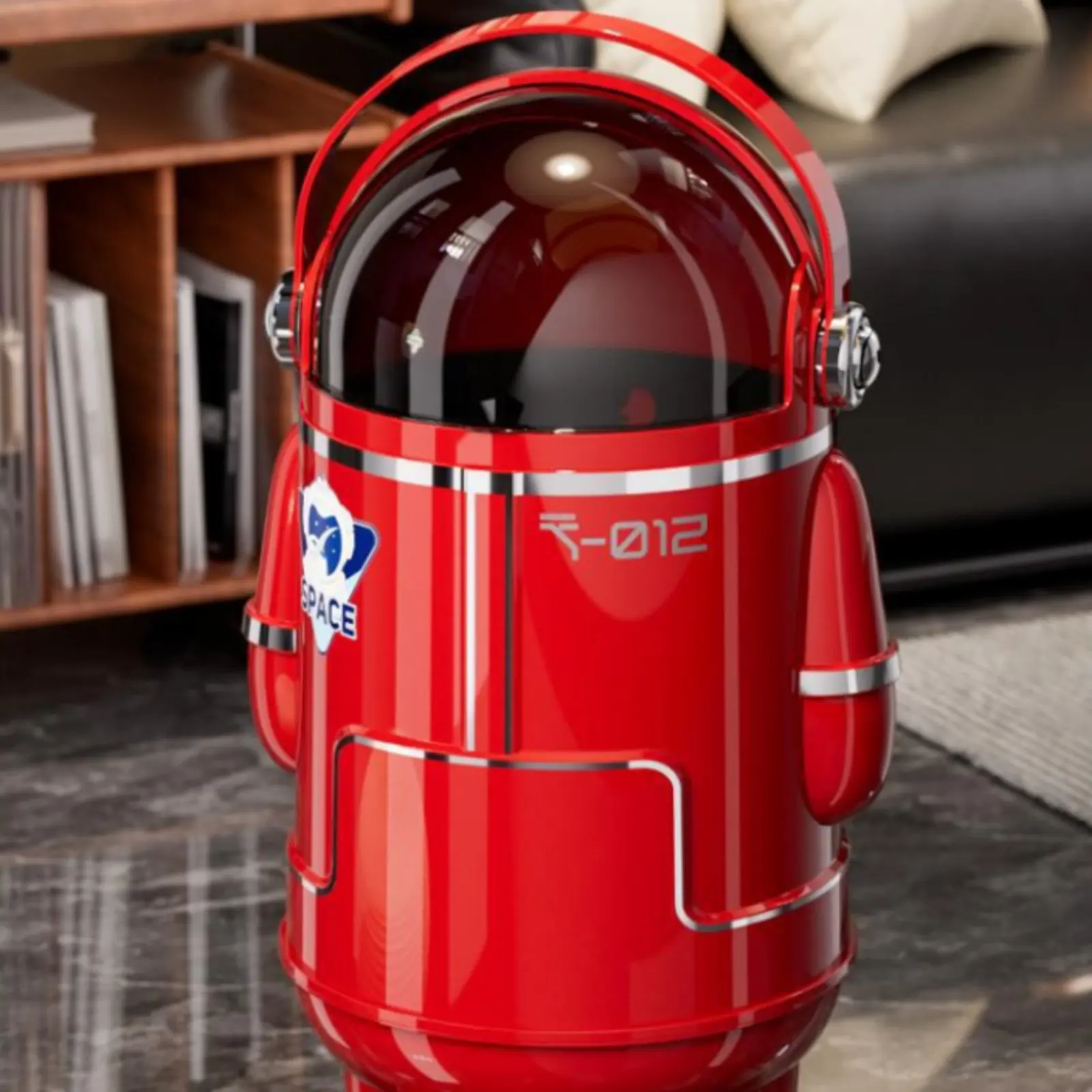 

Decorative Trash Can with Lid Large Capacity Astronaut Trash Can Robot Waste Container Odor Resistant Household Storage
