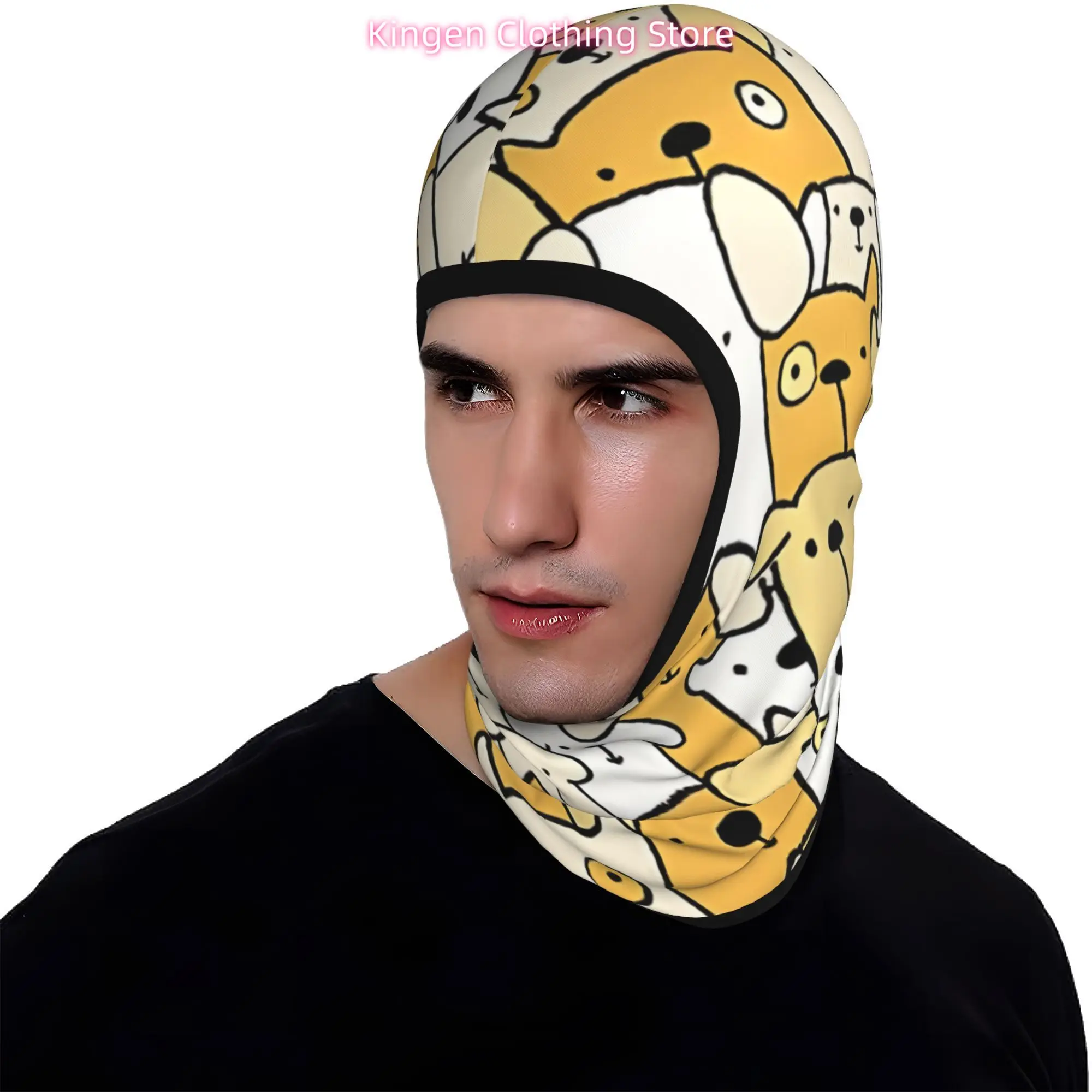 1pc 's & 's Yellow Doggies Balaclava Face Mask - Cute Dachshund Dog Print Full Face & Neck Coverage, Windproof Breathable for Sk